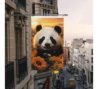 Drapeau de cour double face de 0,9 x 1,5 m pour extérieur/intérieur, drapeau brise, panda et tournesol, bannières de bienvenue pour jardin, maison, vacances, décoration d'intérieur, drapeaux de jardin