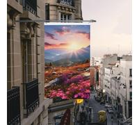 Drapeau de cour double face de 0,9 x 1,5 m pour extérieur/intérieur, drapeau de brise de montagne, paysage floral, bannières de bienvenue pour jardin, maison, vacances, décoration d'intérieur