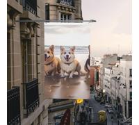 Drapeau de cour double face de 0,9 x 1,5 m pour extérieur/intérieur - Drapeau de brise Happy Dogs - Bannières de bienvenue pour jardin, maison, vacances, décoration d'intérieur