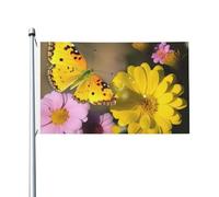 Drapeau de cour double face de 0,9 x 1,5 m pour extérieur/intérieur - Drapeau de brise jaune et fleur - Bannières de bienvenue pour jardin, maison, vacances, décoration d'intérieur