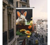Drapeau de cour double face de 0,9 x 1,5 m pour extérieur/intérieur, drapeau de brise, lapin et fleur, bannières de bienvenue pour jardin, maison, vacances, décoration d'intérieur, drapeaux de jardin