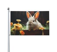 Drapeau de cour double face de 0,9 x 1,5 m pour extérieur/intérieur, drapeau de brise, lapin et fleur, bannières de bienvenue pour jardin, maison, vacances, décoration de maison, drapeau de jardin