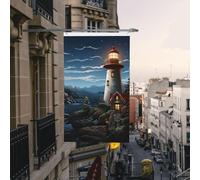 Drapeau de cour double face de 0,9 x 1,5 m pour extérieur/intérieur - Drapeau du Père Noël phare - Bannières de bienvenue pour jardin, maison, vacances, décoration d'intérieur, drapeaux de jardin