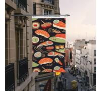 Drapeau de cour double face de 0,9 x 1,5 m pour extérieur/intérieur - Drapeau japonais pour sushi crevettes - Bannière de bienvenue pour jardin, maison, vacances, décoration de la maison