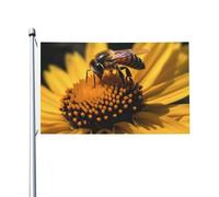Drapeau de cour double face de 0,9 x 1,5 m pour extérieur/intérieur - Fleur jaune avec abeille noire - Bannières de bienvenue pour jardin, maison, vacances, décoration d'intérieur