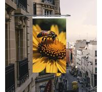 Drapeau de cour double face de 0,9 x 1,5 m pour extérieur/intérieur, fleur jaune avec abeille noire, bannières de bienvenue pour jardin, maison, vacances, décoration d'intérieur, drapeaux de jardin