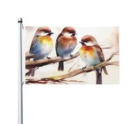 Drapeau de cour double face de 0,9 x 1,5 m pour extérieur/intérieur - Motif oiseaux reposant sur une branche d'arbre - Bannières de bienvenue pour jardin, maison, vacances, décoration de la maison