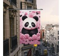 Drapeau de cour double face de 0,9 x 1,5 m pour extérieur/intérieur - Motif panda rose - Bannières de bienvenue pour jardin, maison, vacances, décoration d'intérieur