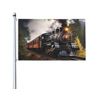 Drapeau de cour double face de 0,9 x 1,5 m pour extérieur/intérieur, motif train à vapeur, bannière de bienvenue pour jardin, maison, vacances, décoration d'intérieur, drapeau de jardin