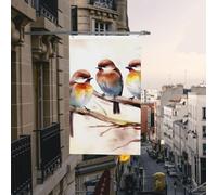Drapeau de cour double face de 0,9 x 1,5 m pour extérieur/intérieur, oiseaux reposant sur une branche d'arbre - Bannières de bienvenue pour jardin, maison, vacances, décoration d'intérieur, drapeaux