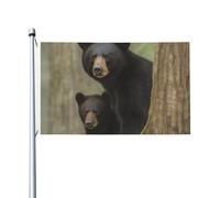 Drapeau de cour double face de 0,9 x 1,5 m pour extérieur/intérieur - Ours noir - Mère et petit - Bannières de bienvenue pour jardin, maison, vacances, décoration de la maison
