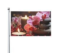 Drapeau de cour double face de 0,9 x 1,5 m pour extérieur/intérieur - Pierre d'orchidée rose - Bougies rouges - Bannières de bienvenue pour jardin, maison, vacances, décoration d'intérieur