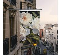 Drapeau de cour double face de 0,9 x 1,5 m pour extérieur/intérieur, pivoine blanche, bannière de bienvenue pour jardin, maison, vacances, décoration d'intérieur, drapeaux de jardin
