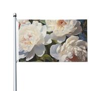 Drapeau de cour double face de 0,9 x 1,5 m pour extérieur/intérieur - Pivoine blanche - Bannières de bienvenue pour jardin, maison, vacances, décoration d'intérieur