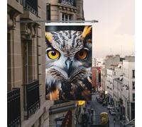 Drapeau de cour double face de 0,9 x 1,5 m pour extérieur/intérieur - Tête de hibou - Portrait de bienvenue - Bannières de cour pour jardin, maison, vacances, décoration d'intérieur