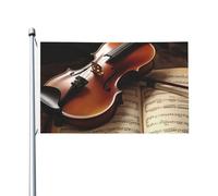 Drapeau de cour double face de 0,9 x 1,5 m pour extérieur/intérieur, violon et livre, bannières de bienvenue pour jardin, maison, vacances, décoration d'intérieur, drapeau de jardin