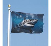 Drapeau de cour double face de 119,4 x 177,8 cm - Grand drapeau de jardin en forme de requin blanc - Drapeau de bienvenue pour l'extérieur - Bannière de vacances avec œillets en laiton - Drapeau de