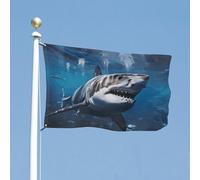 Drapeau de cour double face de 152,4 x 243,8 cm - Grand drapeau de jardin en forme de requin blanc - Bannière de bienvenue pour l'extérieur des vacances avec œillets en laiton - Drapeau de maison pour