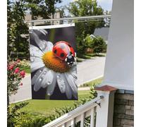 Drapeau de cour double face de 61 cm x 0,9 m pour extérieur/intérieur, coccinelle sur marguerite, bannière de bienvenue pour jardin, maison, vacances, décoration de la maison, drapeau de jardin