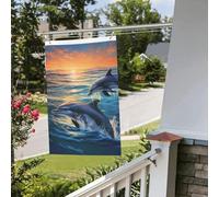 Drapeau de cour double face de 61 cm x 0,9 m pour extérieur/intérieur, drapeaux brise, dauphins dans la mer, bannières de bienvenue pour jardin, maison, vacances, décoration d'intérieur, drapeau de