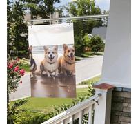 Drapeau de cour double face de 61 cm x 0,9 m pour extérieur/intérieur - Drapeaux de brise Happy Dogs Beach Welcome Yard Bannières pour jardin, maison, vacances, décoration de la maison, drapeau de