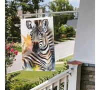 Drapeau de cour double face de 61 cm x 0,9 m pour extérieur/intérieur - Joli zèbre aquarelle - Bannières de bienvenue pour jardin, maison, vacances, décoration d'intérieur