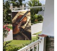 Drapeau de cour double face de 61 cm x 0,9 m pour extérieur/intérieur, violon et livre, bannières de bienvenue pour jardin, maison, vacances, décoration de la maison, drapeau de jardin