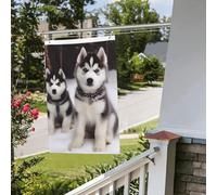 Drapeau de cour double face de 61 x 0,9 cm pour extérieur/intérieur - Adorables Huskies - Bannières de bienvenue pour jardin, maison, vacances, décoration de la maison