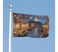 Drapeau de cour double face de 88,9 x 150 cm - Beau drapeau de Venise la nuit - Drapeau de bienvenue pour l'extérieur - Bannière de vacances avec œillets en laiton - Drapeau de maison pour printemps