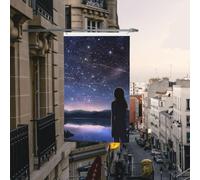 Drapeau de cour double face de 9,6 x 1,5 m pour extérieur/intérieur - Drapeau brise pour fille regardant les étoiles - Bannières de bienvenue pour jardin, maison, vacances, décoration de la maison
