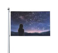 Drapeau de cour double face de 9,6 x 1,5 m pour extérieur/intérieur - Drapeau de brise pour fille regardant les étoiles - Bannières de bienvenue pour jardin, maison, vacances, décoration d'intérieur