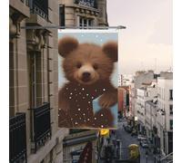 Drapeau de cour double face de 9,6 x 1,5 m pour extérieur/intérieur - Ours heureux - Bannières de bienvenue pour jardin, maison, vacances, décoration d'intérieur