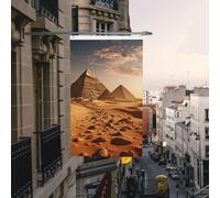 Drapeau de cour double face de 9,6 x 1,5 m pour extérieur/intérieur - Pyramide du désert d'Afrique - Bannières de cour pour jardin, maison, vacances, décoration de la maison