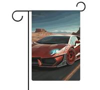 Drapeau de cour double face - Décoration de cour - 30,5 x 45,7 cm - Printemps été saisonnier - Rouge - Voiture de course - Jardin de glace - Drapeau pour l'extérieur de la maison