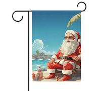 Drapeau de cour double face - Décoration de jardin - 30,5 x 45,7 cm - Printemps et été - Père Noël saisonnier à la plage - Pour l'extérieur et l'extérieur