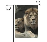 Drapeau de cour double face - Décoration de jardin - 30,5 x 45,7 cm - Printemps été - Lions mâles et femelles - Drapeaux de jardin pour l'extérieur et l'extérieur