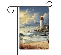 Drapeau de cour double face - Décoration de jardin - 30,5 x 45,7 cm - Printemps été saisonnier - Phare de mer - Plage de sable - Jardin de glace - Drapeaux pour l'extérieur - Drapeau de maison