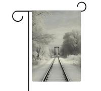Drapeau de cour double face - Décoration de jardin - 30,5 x 45,7 cm - Printemps été saisonnier - Voies de train enneigées - Drapeaux de jardin pour l'extérieur - Drapeau de maison
