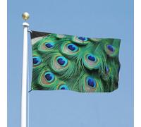 Drapeau de cour double face en plumes de paon vertes - Drapeau de bienvenue pour l'extérieur - Avec œillets en laiton - Grand drapeau d'extérieur pour jardin, pelouse - 88,9 x 150 cm