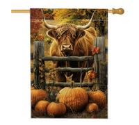 Drapeau De Cour Ferme Rustique D'Automne Avec Citrouilles Oranges Et Vaches 30X45Cm Drapeau De Jardin Décoratif Avec Œillets Décoration Bannière Pour Accessoires Clubs Toutes Les Saisons