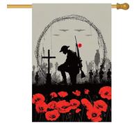 Drapeau De Cour Journée Commémorative Avec Croix De Soldat, Coquelicots Rouges Et Fil Barbelé 30X45Cm Drapeau Maison Imprimé Double Face Décoration Bannière Pour Dortoirs Clubs Événement