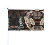 Drapeau de cowboy noir avec chapeau de bottes occidentales. Drapeau de jardin extérieur 0,9 x 1,5 m, bannière en polyester imprimé vif, facile à accrocher pour terrasse, fête, camping.