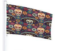 Drapeau de crâne 4x6 FT Fleurs de crâne de sucre Mexique Festival Dia De Los Muertos Drapeaux extérieurs Grandes bannières de cour de bienvenue Décor de pelouse de jardin de maison
