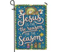 Drapeau de crèche de jardin, anges festifs de Noël, étoiles, drapeaux de Noël double face en toile de jute pour extérieur, terrasse, pelouse, porche, balcon, 30,5 x 45,7 cm