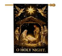 Drapeau de crèche de Noël, étoiles religieuses de Noël, anges de Noël, doré, double face, en toile de jute pour extérieur, terrasse, cour, pelouse, entrée, balcon, 71,1 x 101,6 cm