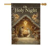Drapeau de crèche de Noël traditionnel anges étoiles de Noël doré double face toile de jute extérieur grand drapeau de jardin pour extérieur, terrasse, cour, pelouse, entrée, balcon 71 x 101,6 cm