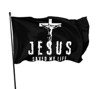 Drapeau de croix chrétien Jésus m'a sauvé la vie 3x5 pieds avec deux œillets en laiton, double couture, couleurs vives, anti-décoloration