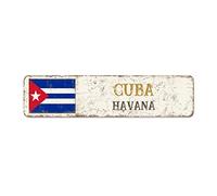 Drapeau de Cuba en aluminium Capital City Havane français vintage rétro en métal souvenir de pays souvenir de la ville Plaque en métal de qualité pour salon chambre à coucher 30,5 x 7,6 cm