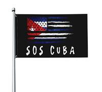 Drapeau de Cuba et des États-Unis Drapeau de Cuba Sos 3x5 pieds avec deux œillets en laiton, double couture, couleurs vives, anti-décoloration