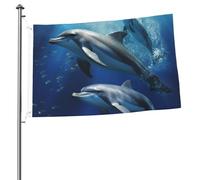 Drapeau de dauphins mignons de 61 x 91 cm avec impression double face pour l'extérieur, les vacances, bannière cadeau avec œillets pour décoration intérieure et extérieure